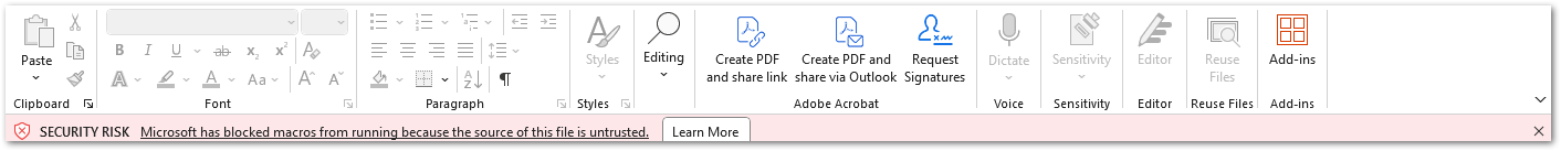 Attachments with Macros, what are they and how do they work - Microsoft banner for blocked macro.png