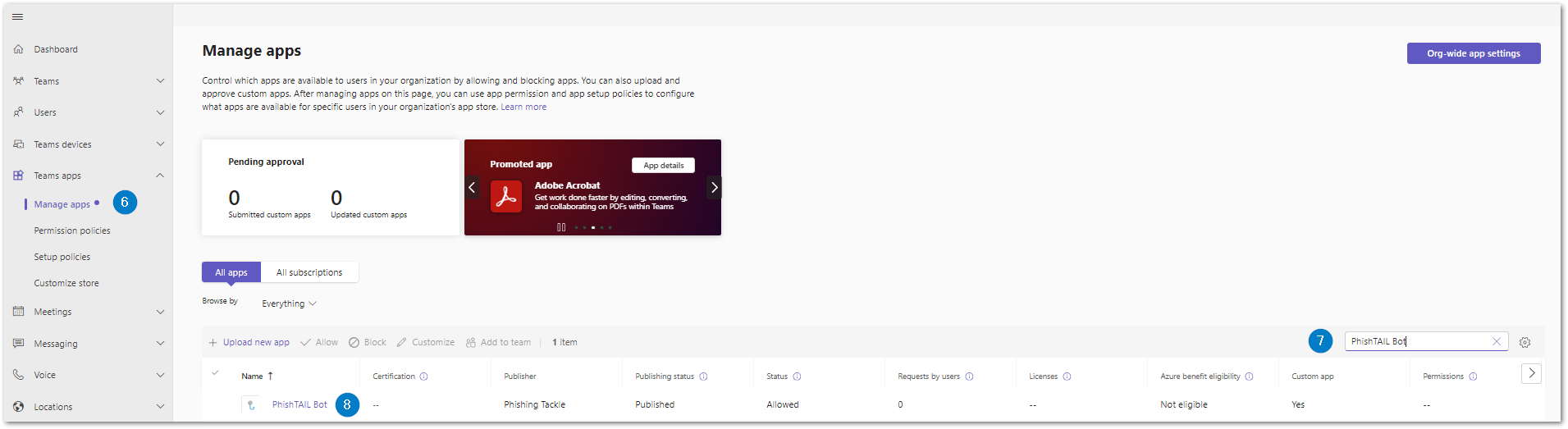 How to remove PhishTAIL Bot - Manage Apps search PhishTAIL.png
