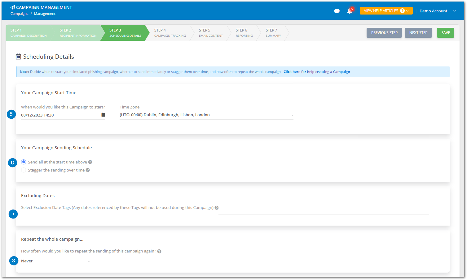 Creating a test phishing campaign - Step 5 Scheduling Details.png