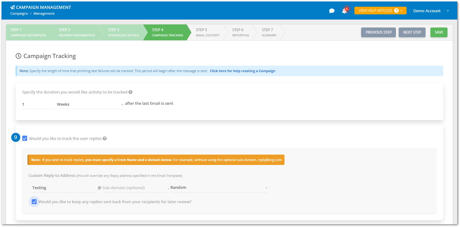 Creating a test phishing campaign - Step 9 Campaign Tracking.png